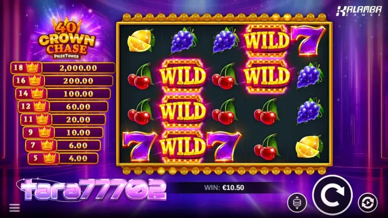 Tampilan visual slot 40 Crown Chase PrizeTower dengan simbol mahkota dan buah